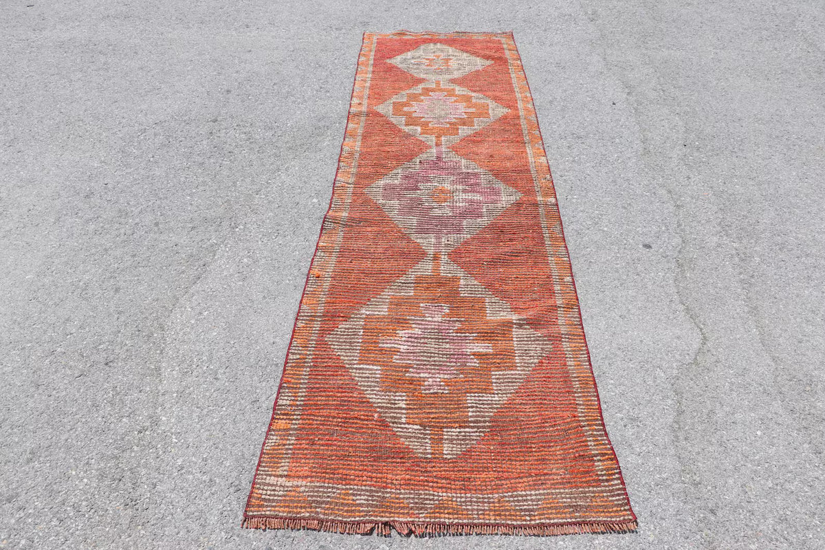 Vintage Turkish Runner Rug 2.7 x 9.9 ft