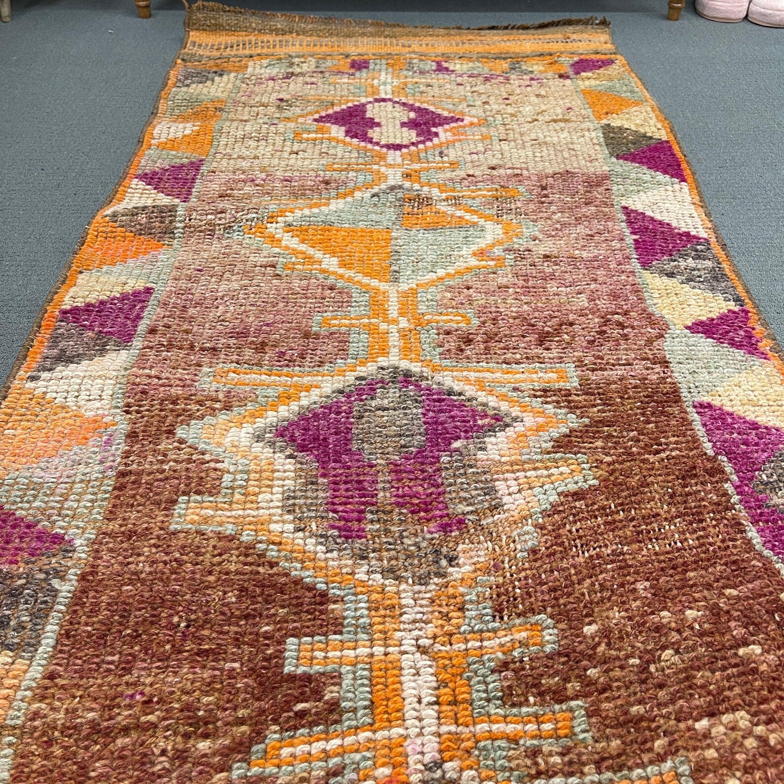 Vintage Turkish Runner Rug 2.8 x 9.4 ft