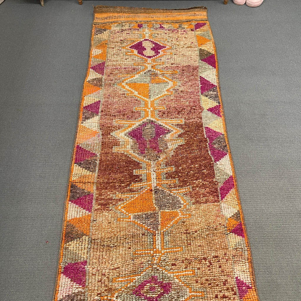 Vintage Turkish Runner Rug 2.8 x 9.4 ft