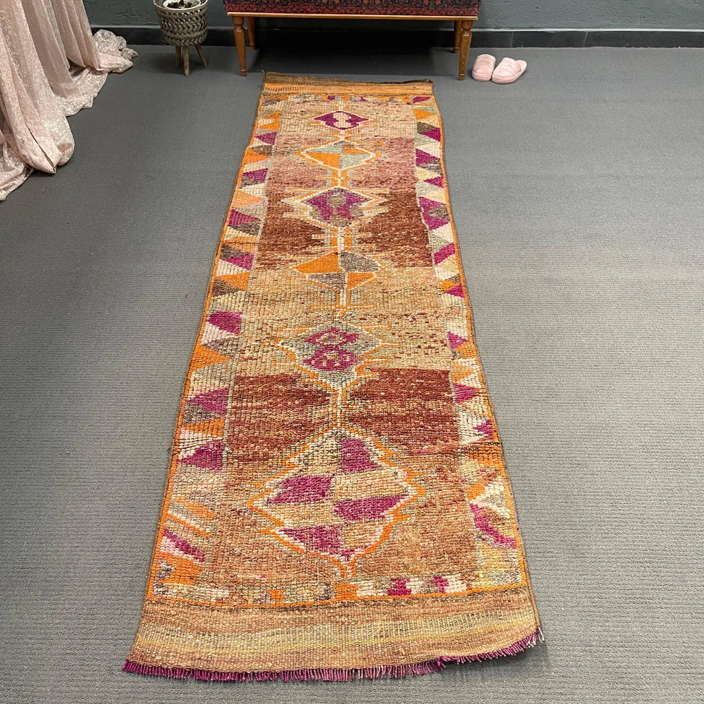 Vintage Turkish Runner Rug 2.8 x 9.4 ft