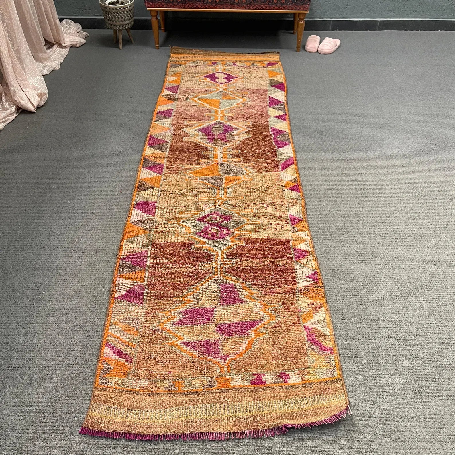 Vintage Turkish Runner Rug 2.8 x 9.4 ft