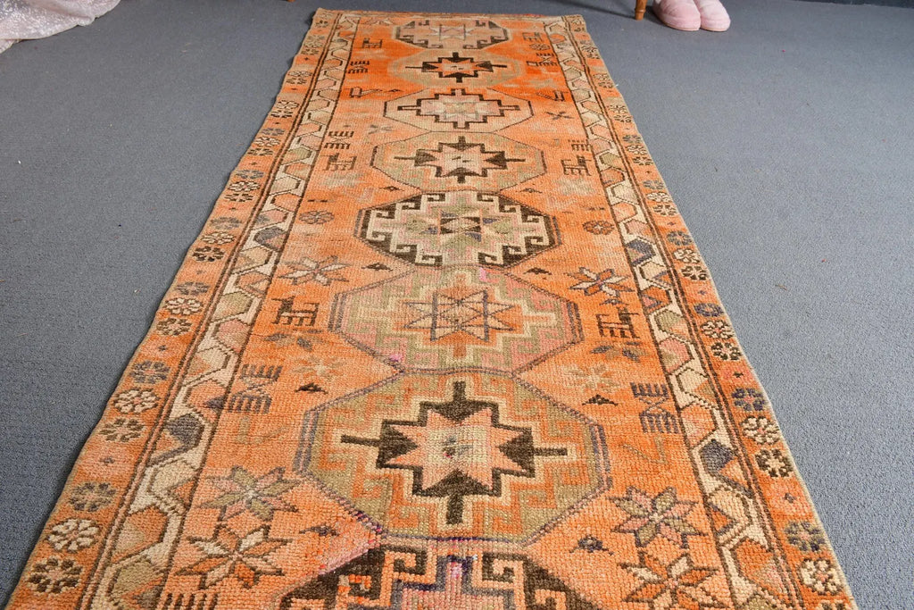 Vintage Turkish Runner Rug 2.7 x 10.5 ft