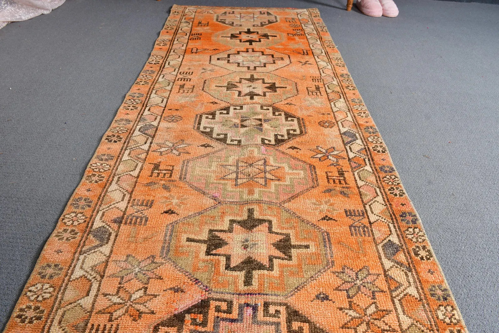 Vintage Turkish Runner Rug 2.7 x 10.5 ft