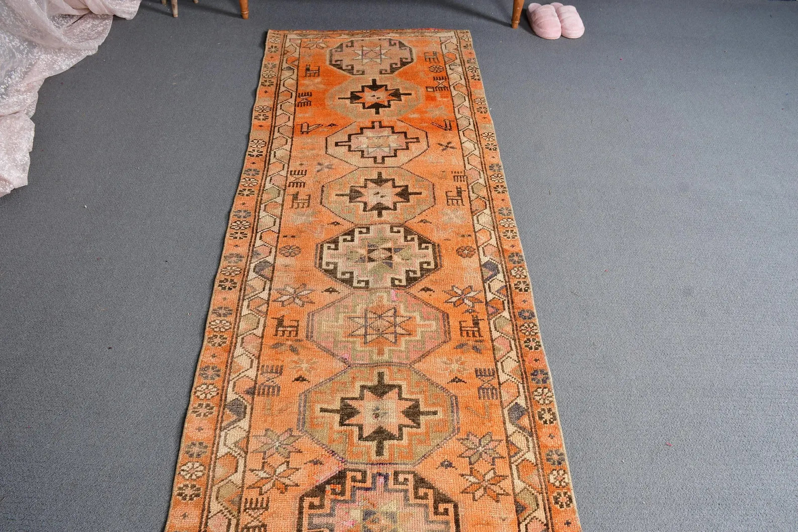 Vintage Turkish Runner Rug 2.7 x 10.5 ft