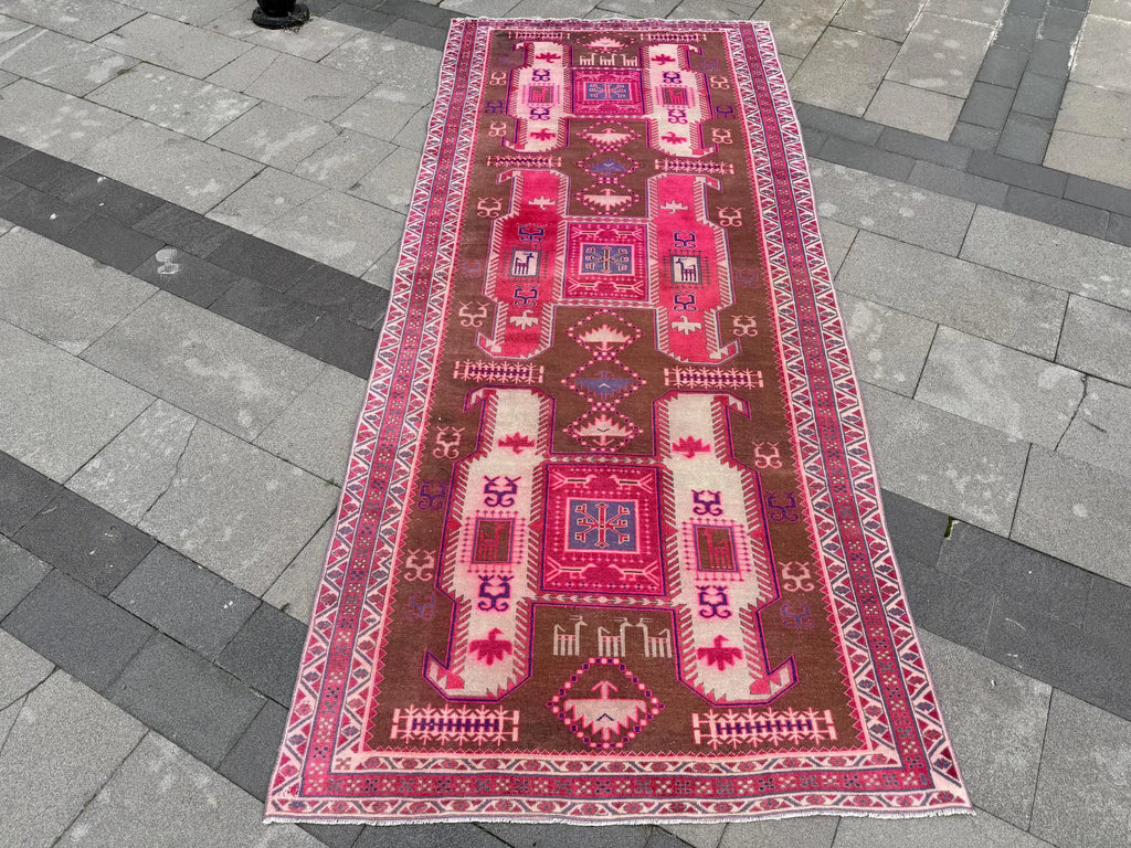 Vintage Turkish Accent Area rug 4.2 x 9.8 ft