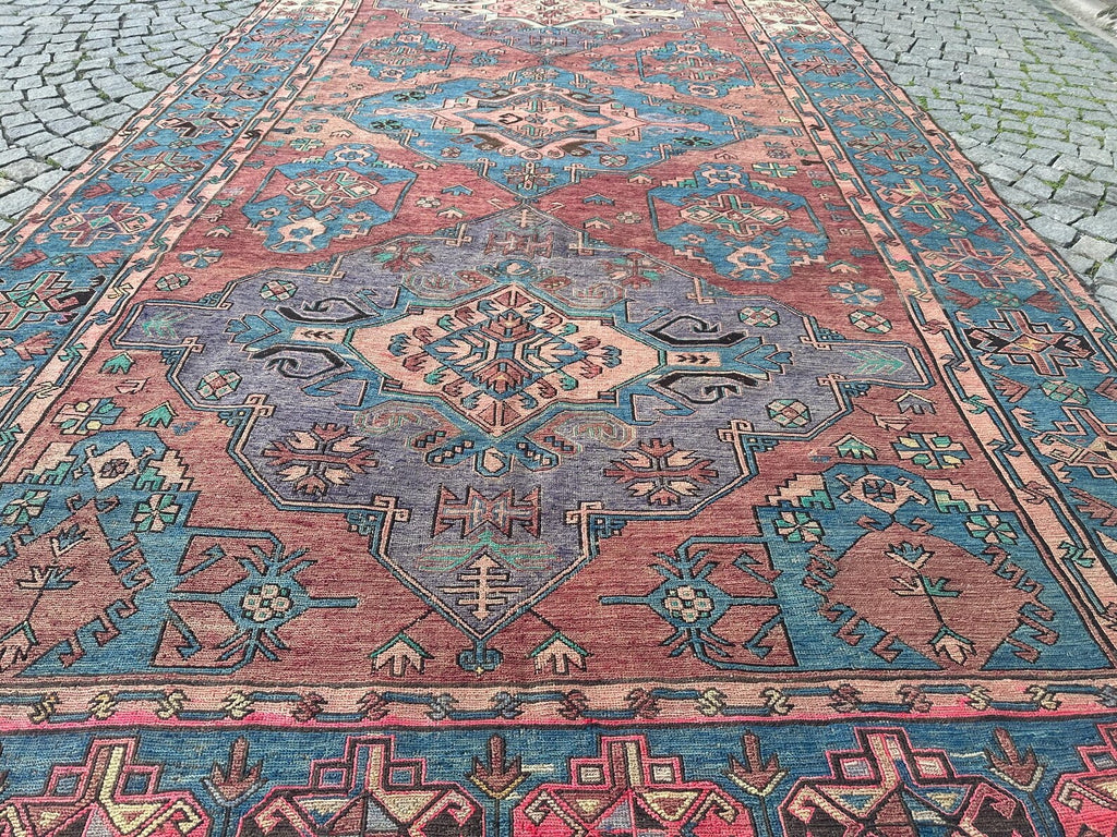 XL Vintage Soumak Accent Area Rug 6.7 x 12.1 ft