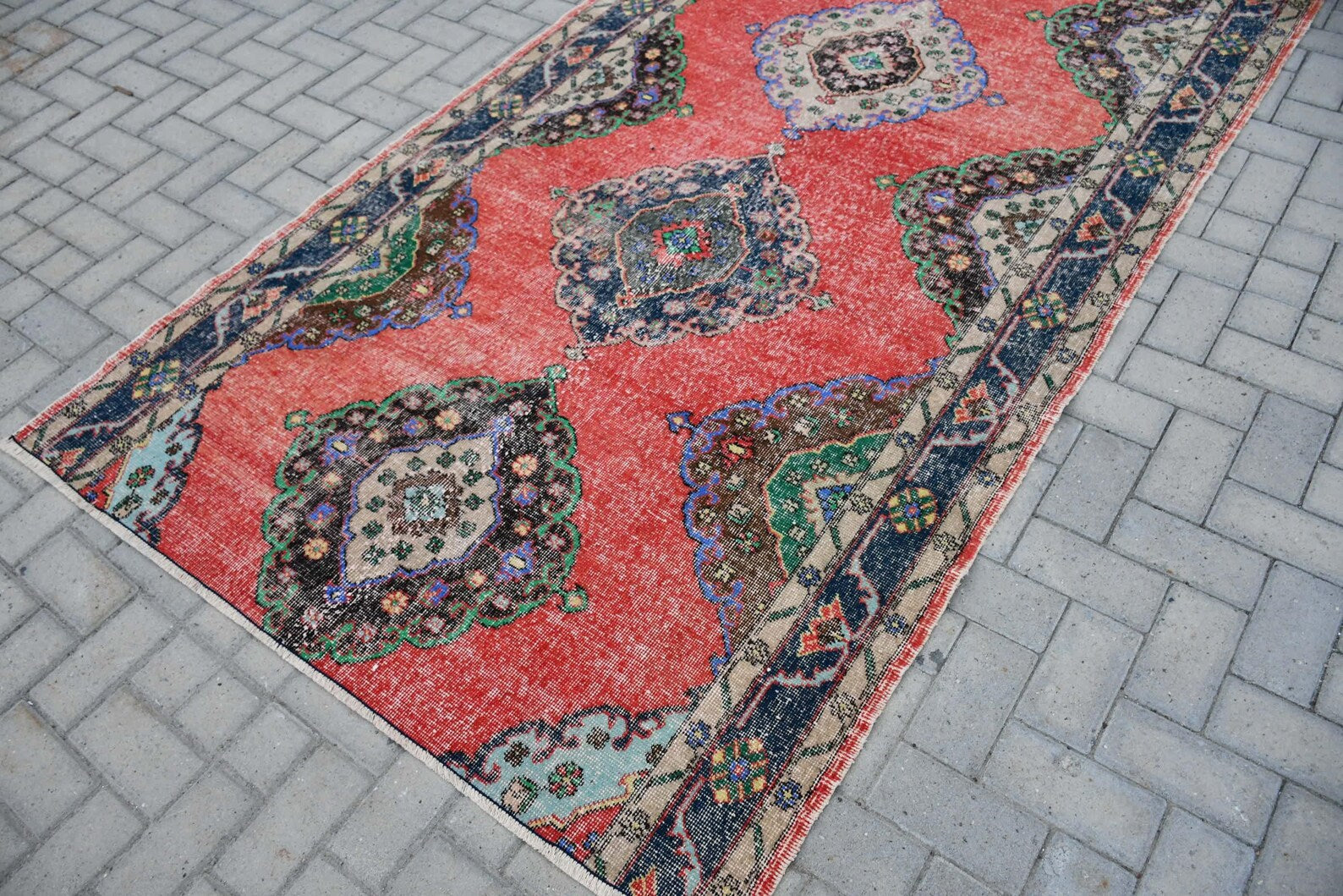 XL Vintage Turkish Accent Area rug 4.7 x 11.1 ft