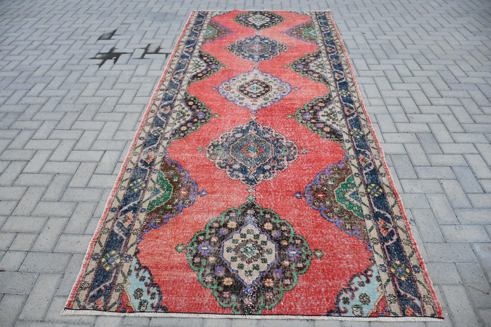 XL Vintage Turkish Accent Area rug 4.7 x 11.1 ft