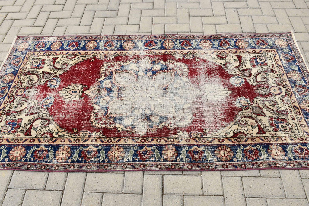 Vintage Turkish Accent Area rug 3.6 x 7.2 ft