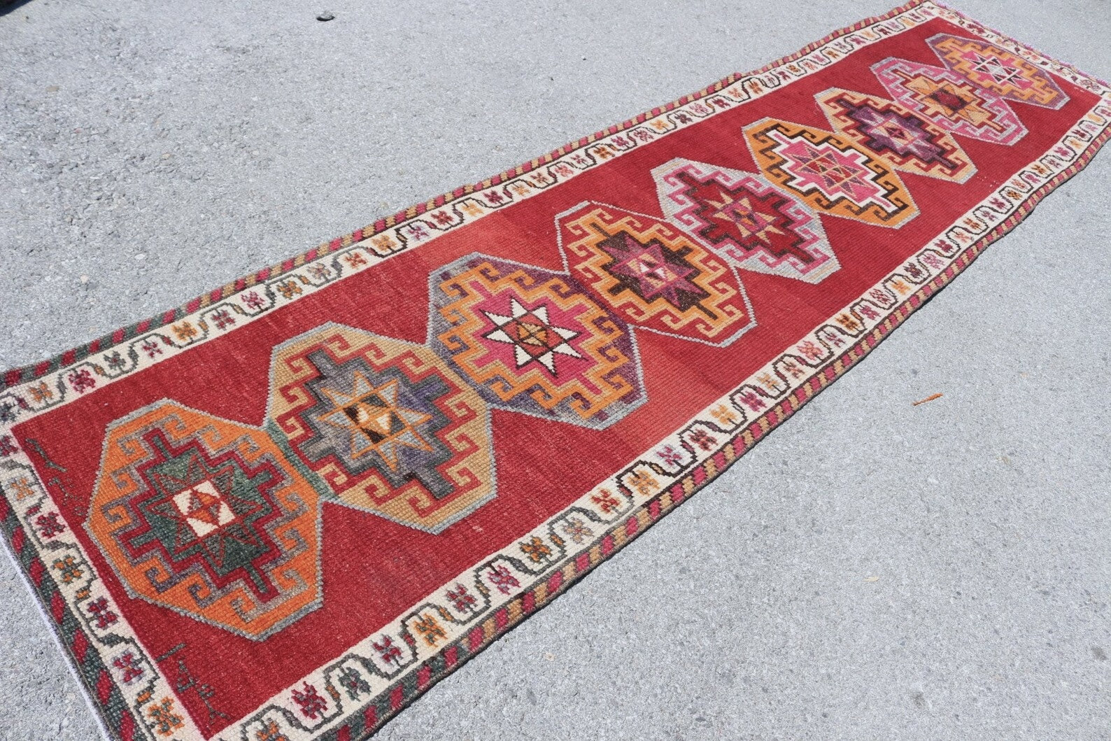 Vintage Turkish Runner Rug 3 x 11.2 ft