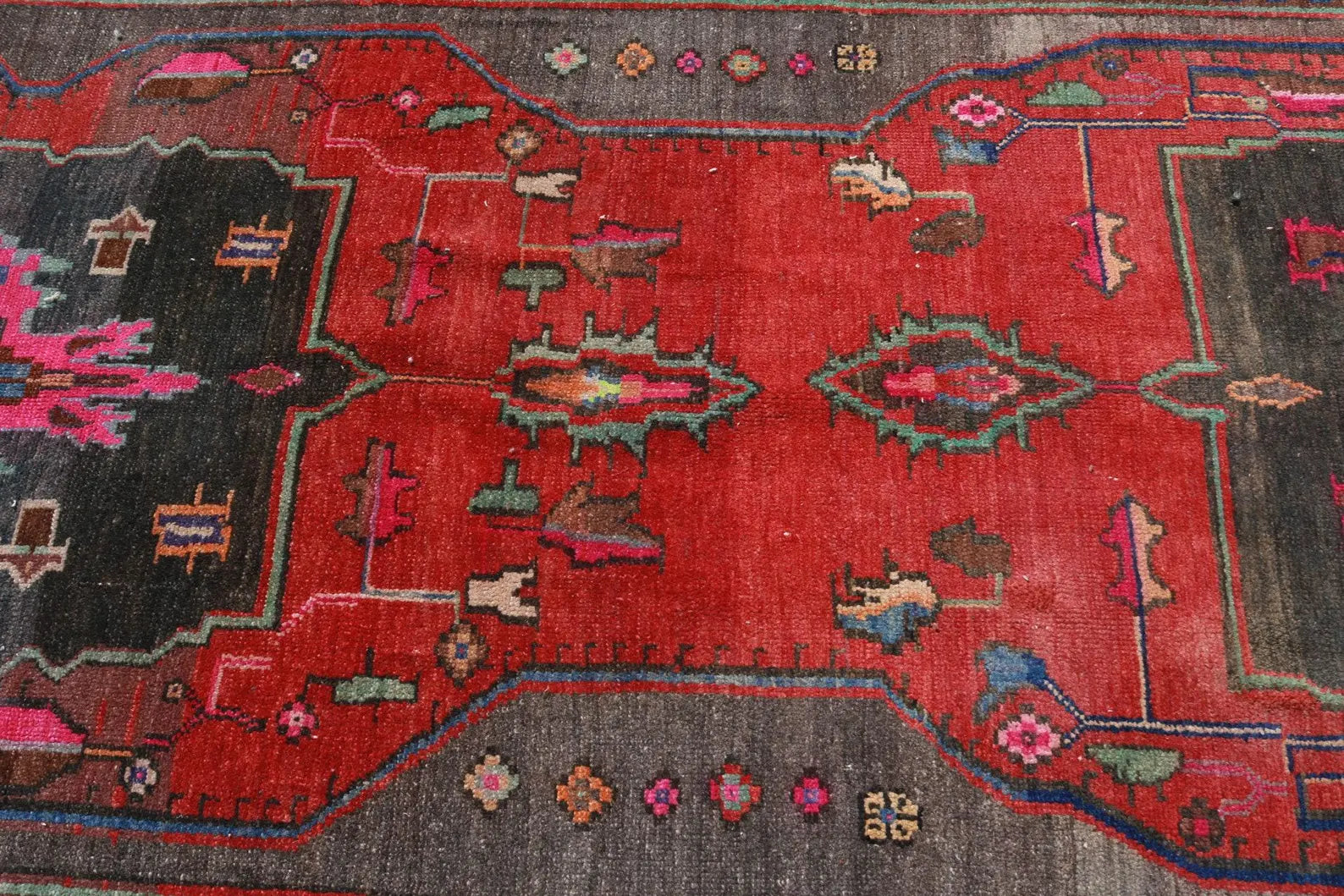 Vintage Turkish Runner Rug 3.8 x 13.6 ft