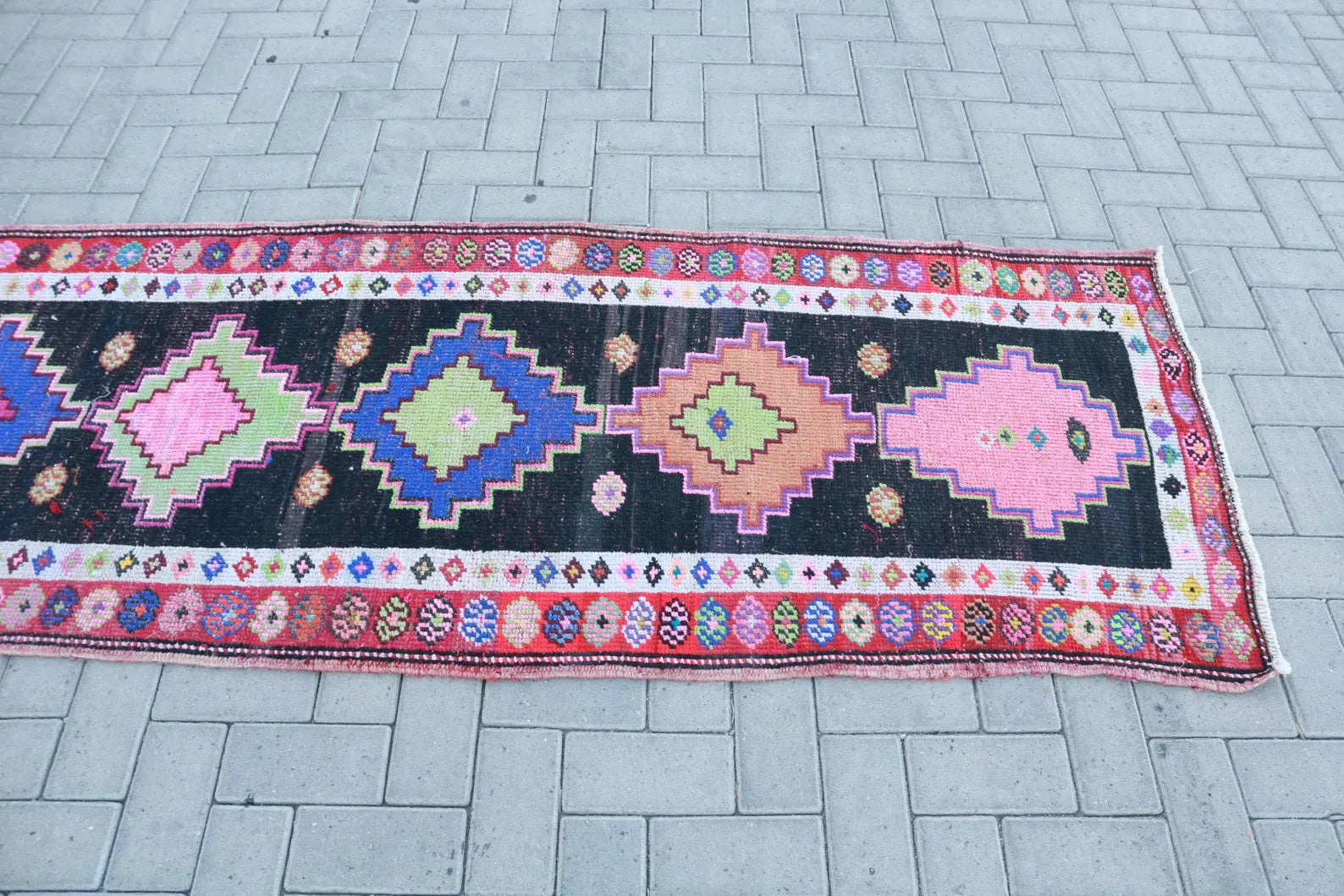 Vintage Turkish Runner Rug 2.7 x 11.4 ft