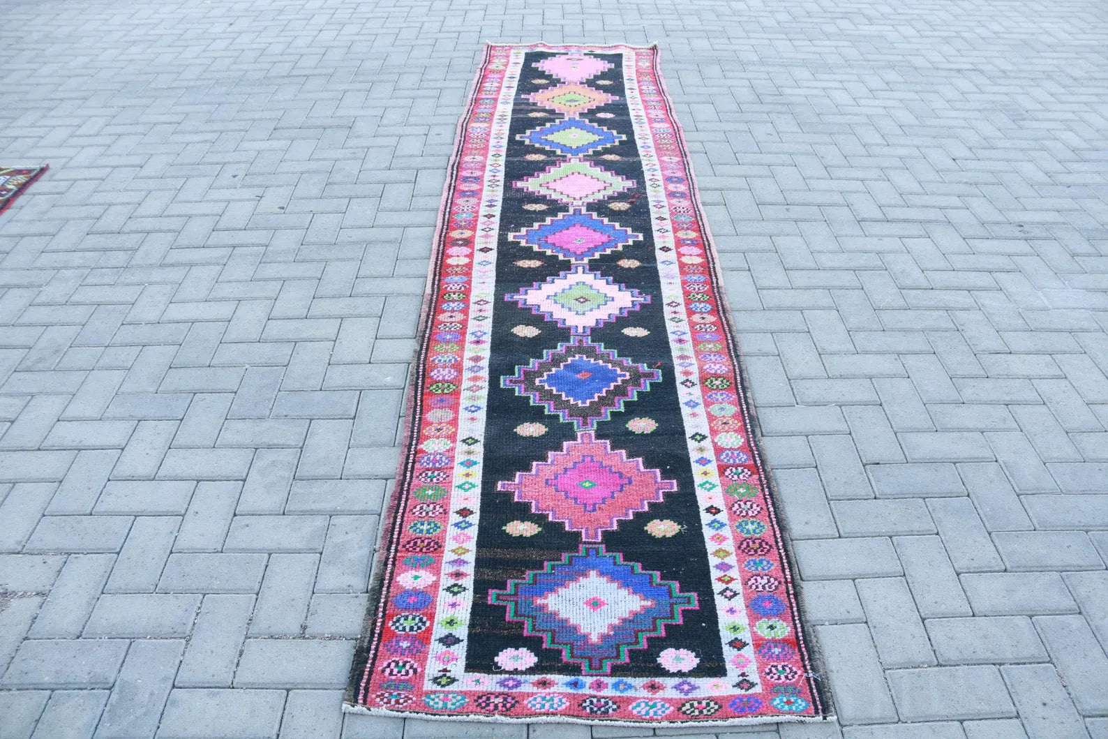 Vintage Turkish Runner Rug 2.7 x 11.4 ft