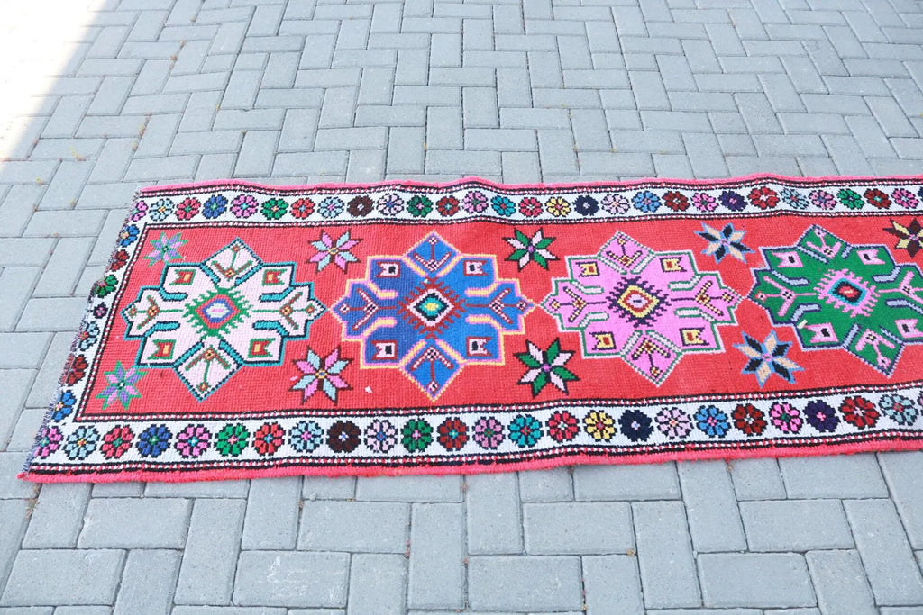 Vintage Turkish Runner Rug 2.7 x 13.4 ft