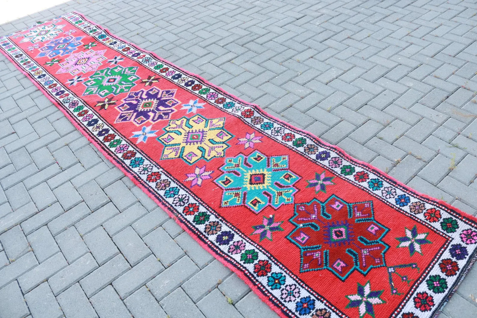 Vintage Turkish Runner Rug 2.7 x 13.4 ft