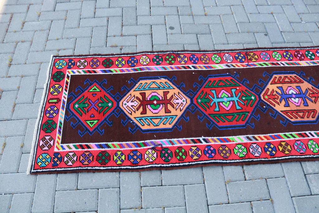 Vintage Turkish Runner Rug 2.6 x 13.5 ft