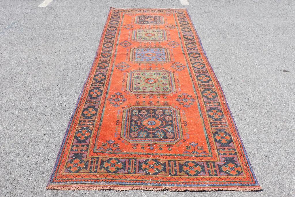Vintage Turkish Accent Area rug 4.4 x 11.5 ft