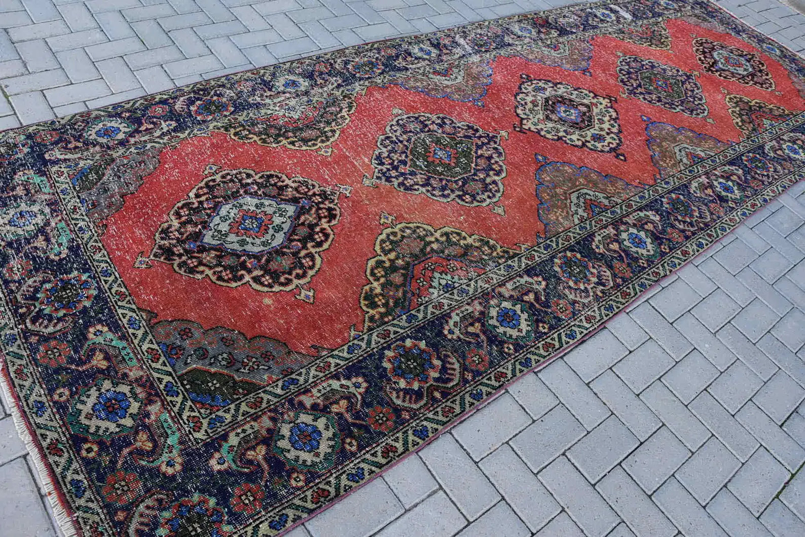 XL Vintage Turkish Accent Area rug 4.8 x 13.7 ft