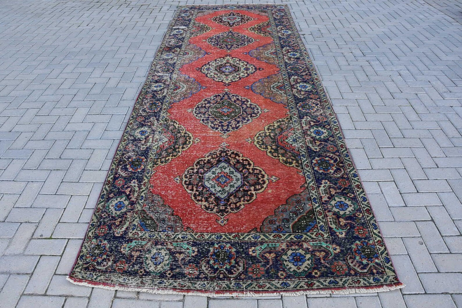 XL Vintage Turkish Accent Area rug 4.8 x 13.7 ft