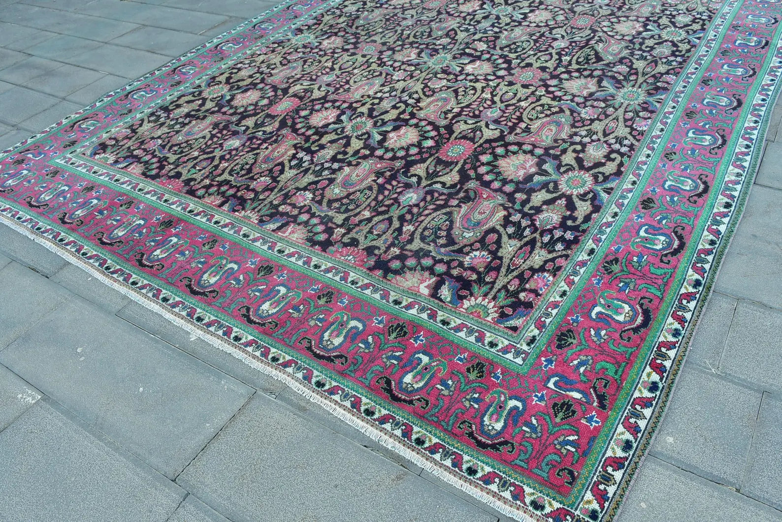 XL Vintage Turkish Accent Area Rug 9.5 x 12.3 ft