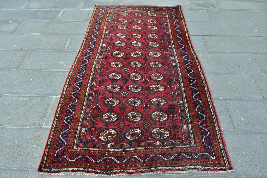 Vintage Turkmen Accent Area rug 3.9 x 7.2 ft