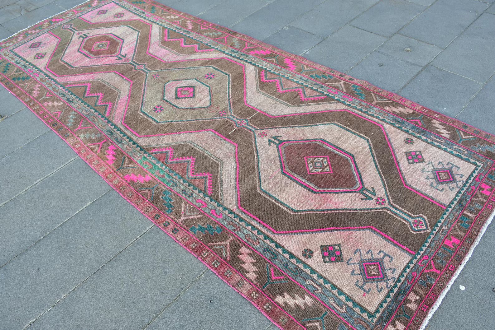 Vintage Persian Accent Area Rug 4.2 x 10.1 ft