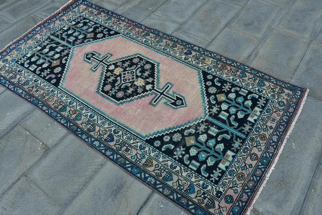 Vintage Turkish Accent Area rug 3.4 x 6.7 ft