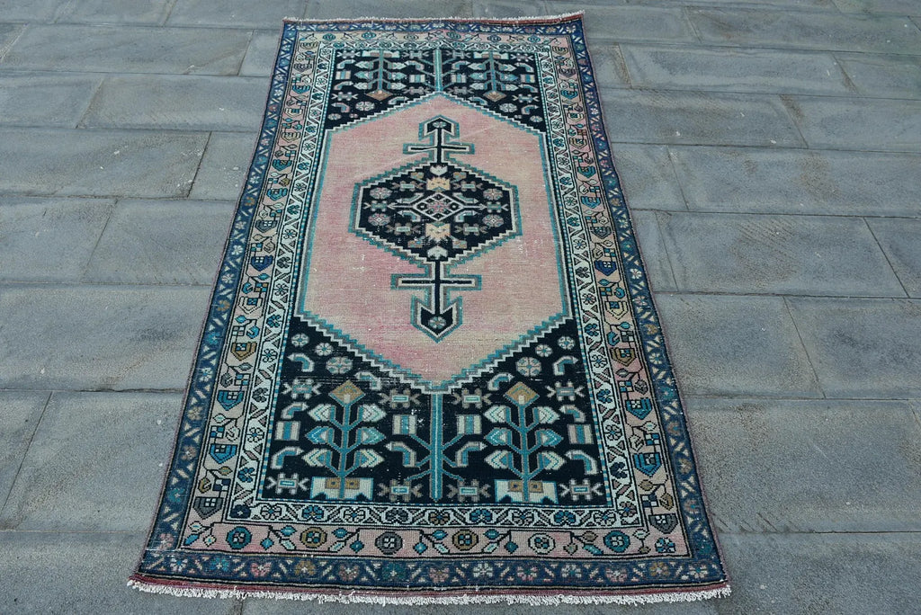 Vintage Turkish Accent Area rug 3.4 x 6.7 ft