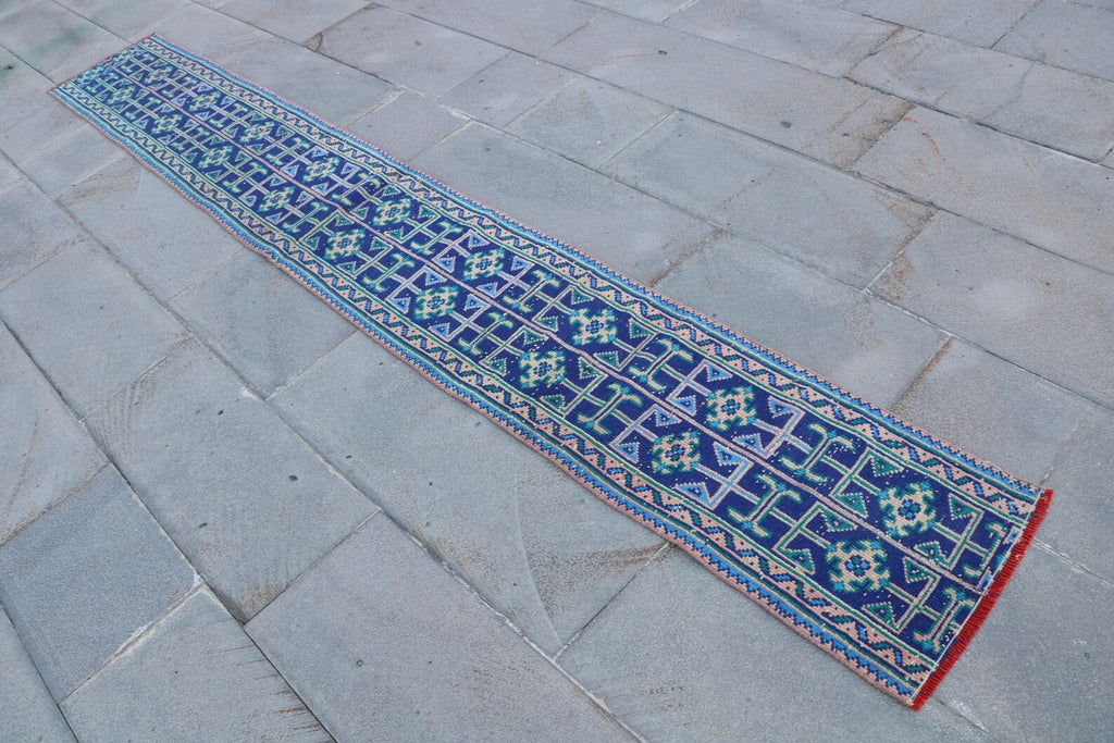 Vintage Turkish Runner Rug 1.4 x 10.5 ft
