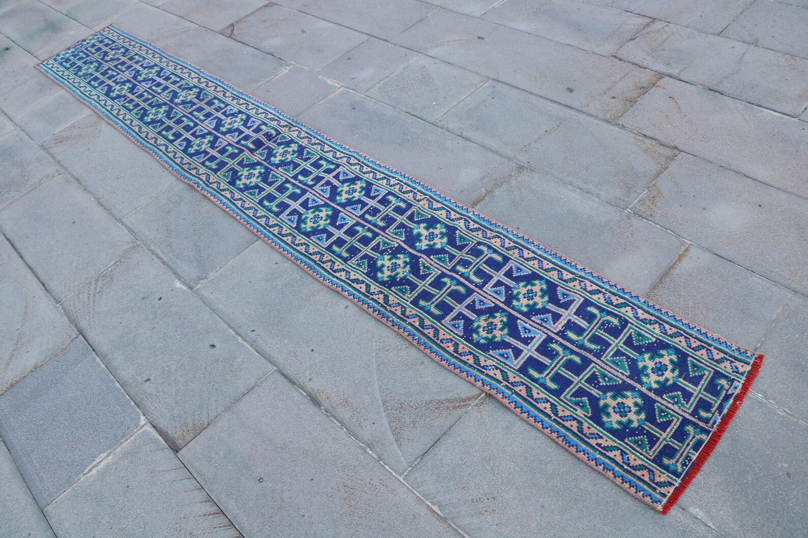 Vintage Turkish Runner Rug 1.4 x 10.5 ft