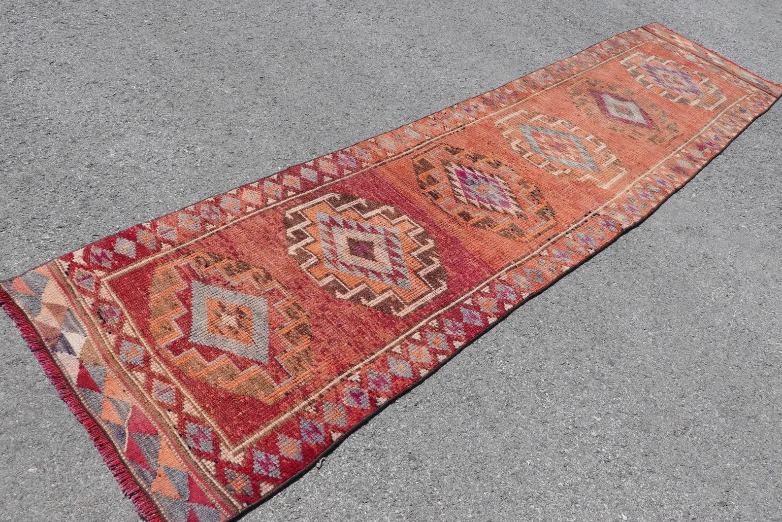 Vintage Turkish Runner Rug 2.9 x 12.4 ft