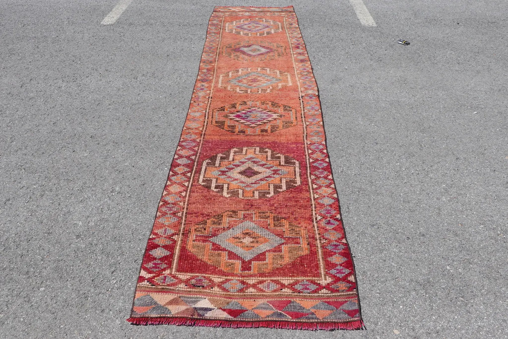 Vintage Turkish Runner Rug 2.9 x 12.4 ft