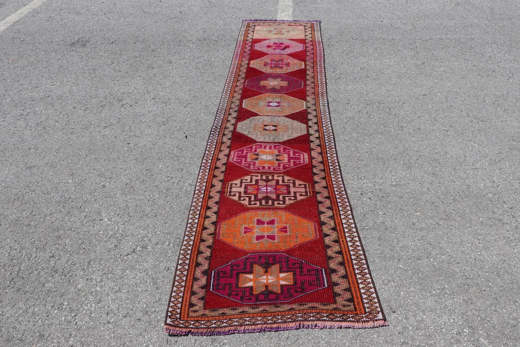 Vintage Turkish Runner Rug 2.3 x 10.2 ft