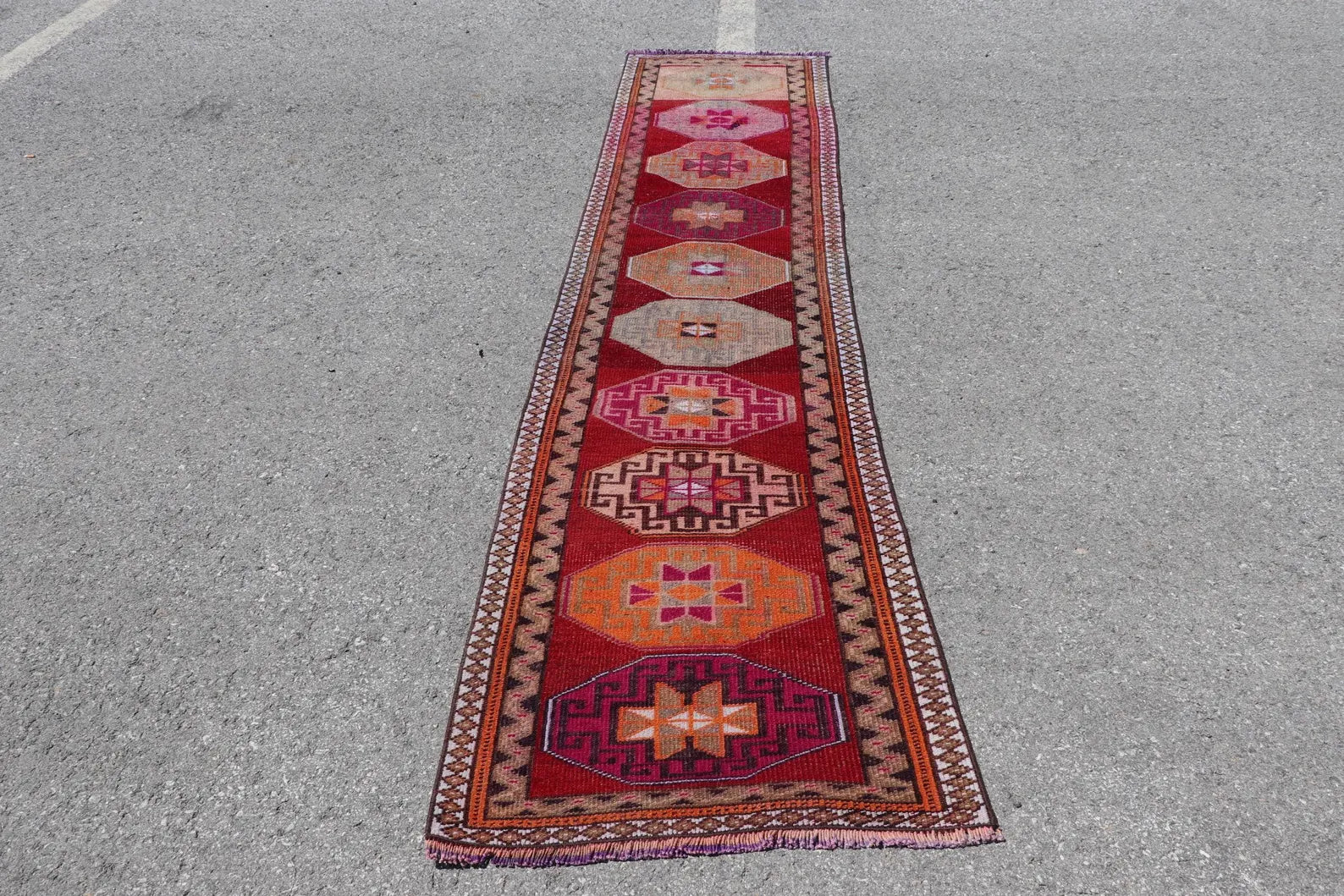 Vintage Turkish Runner Rug 2.3 x 10.2 ft