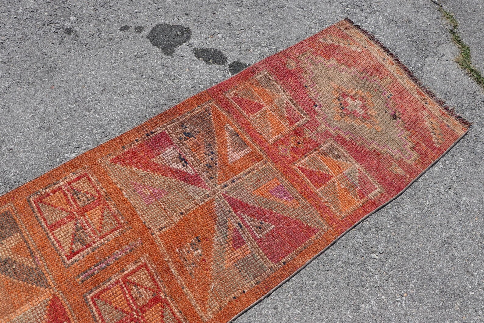 Vintage Turkish Runner Rug 2.4 x 9.8 ft
