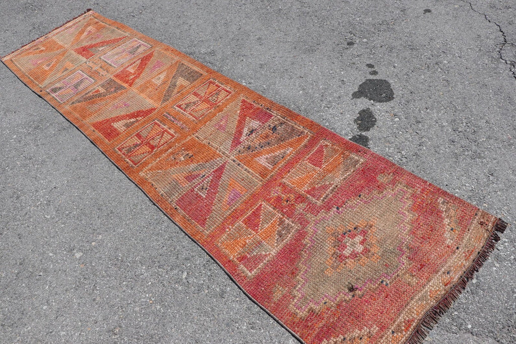 Vintage Turkish Runner Rug 2.4 x 9.8 ft