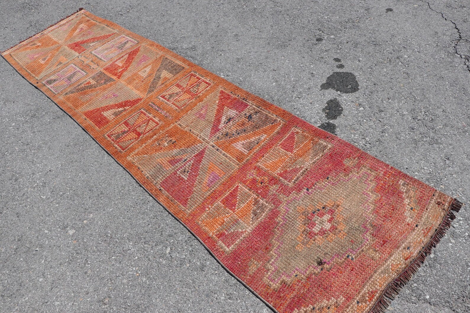 Vintage Turkish Runner Rug 2.4 x 9.8 ft