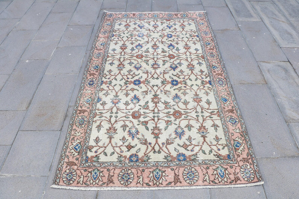 Vintage Turkish Accent Area rug 3.8 x 6.6 ft