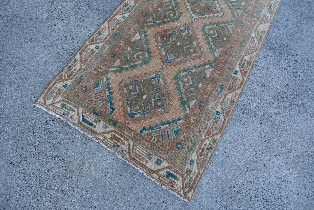 Vintage Turkish Accent Area rug 3 x 7.2 ft