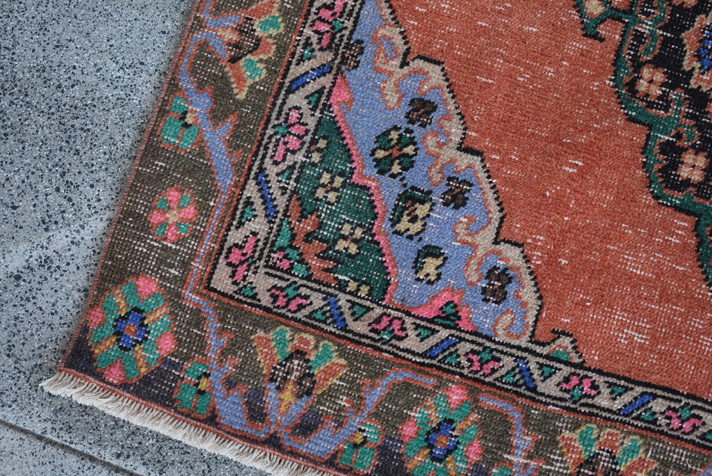 Vintage Turkish Accent Area rug 4.3 x 12.2 ft