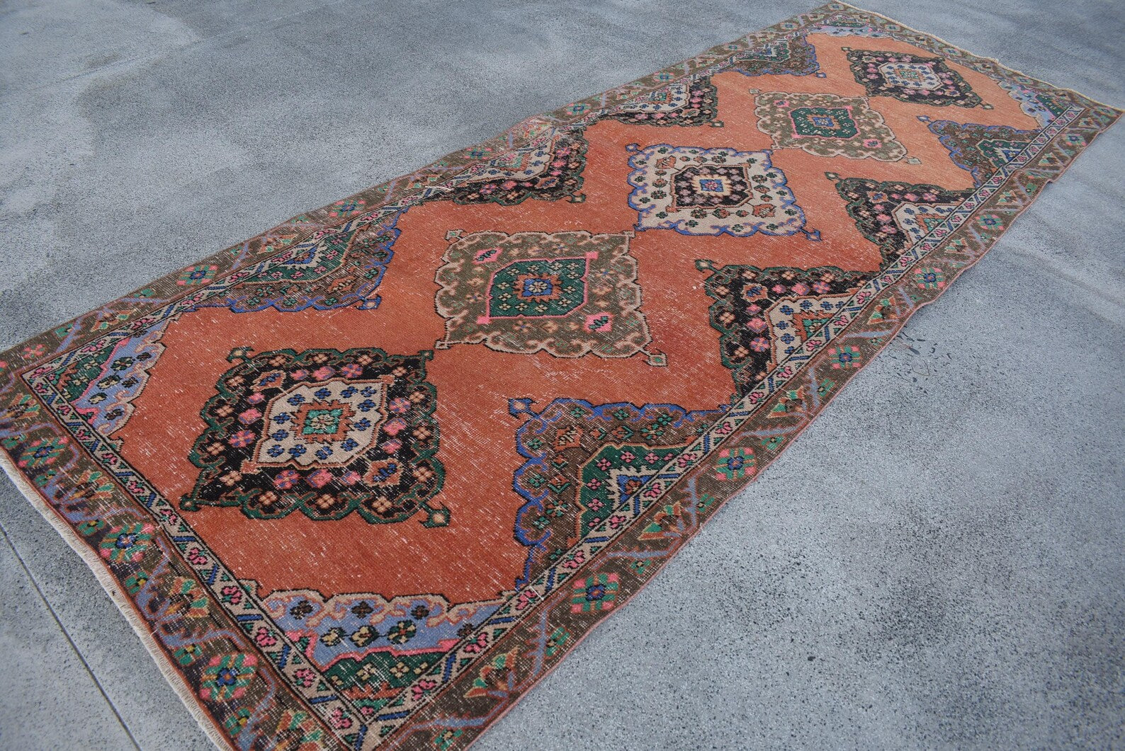 Vintage Turkish Accent Area rug 4.3 x 12.2 ft
