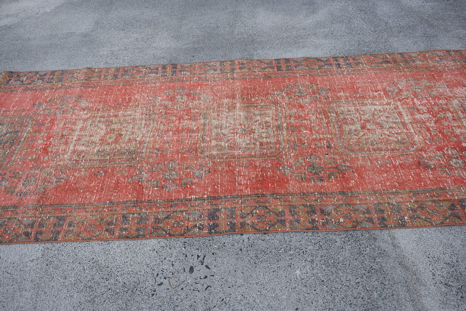 Vintage Turkish Accent Area rug 3.8 x 10.2 ft