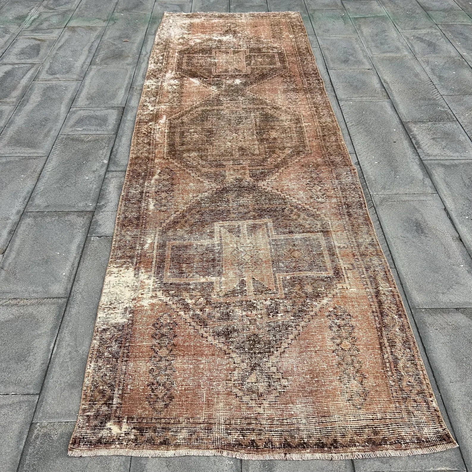 Vintage Turkish Runner Rug 3.5 x 10.8 ft