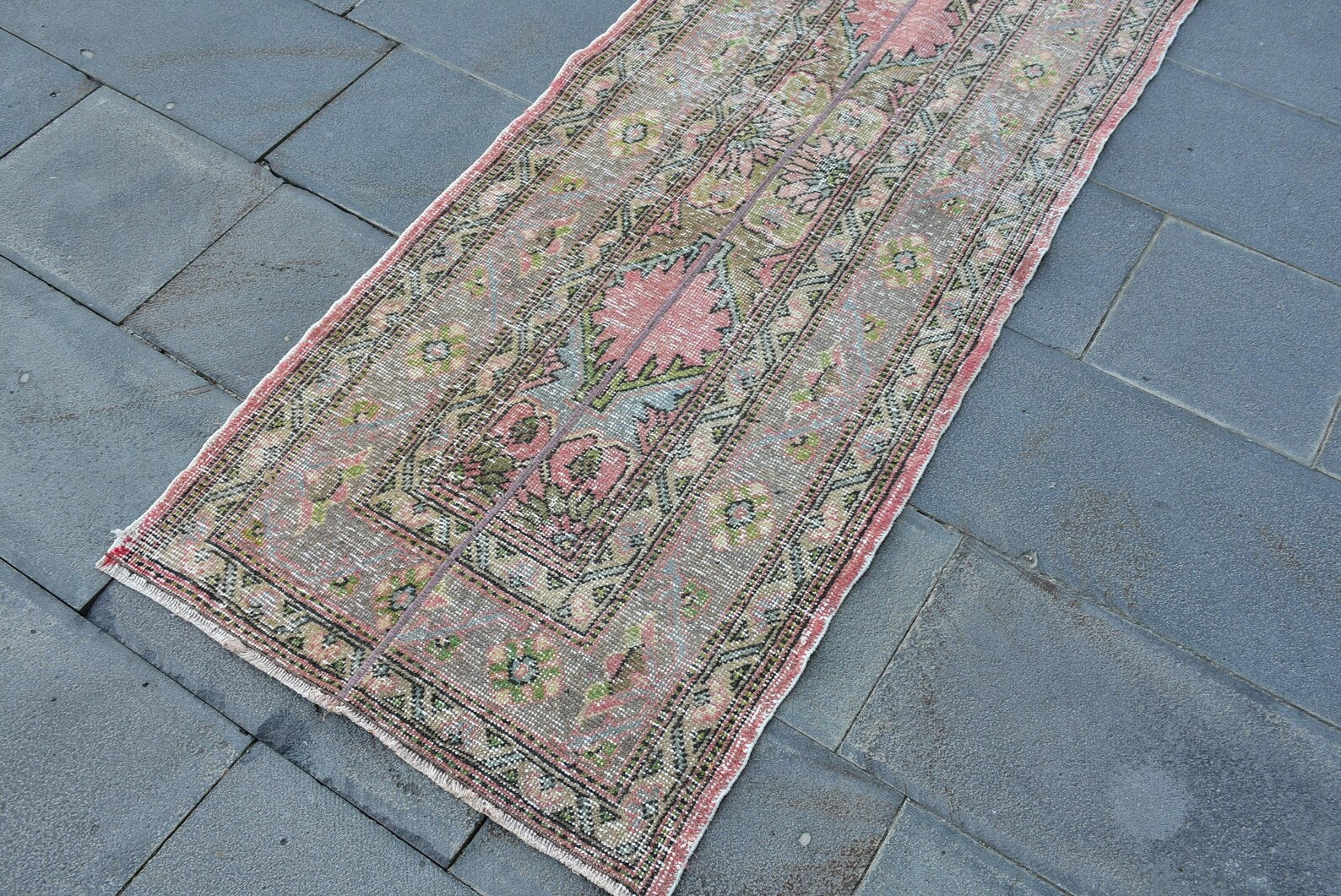 Vintage Turkish Runner Rug 2.3 x 12.9 ft