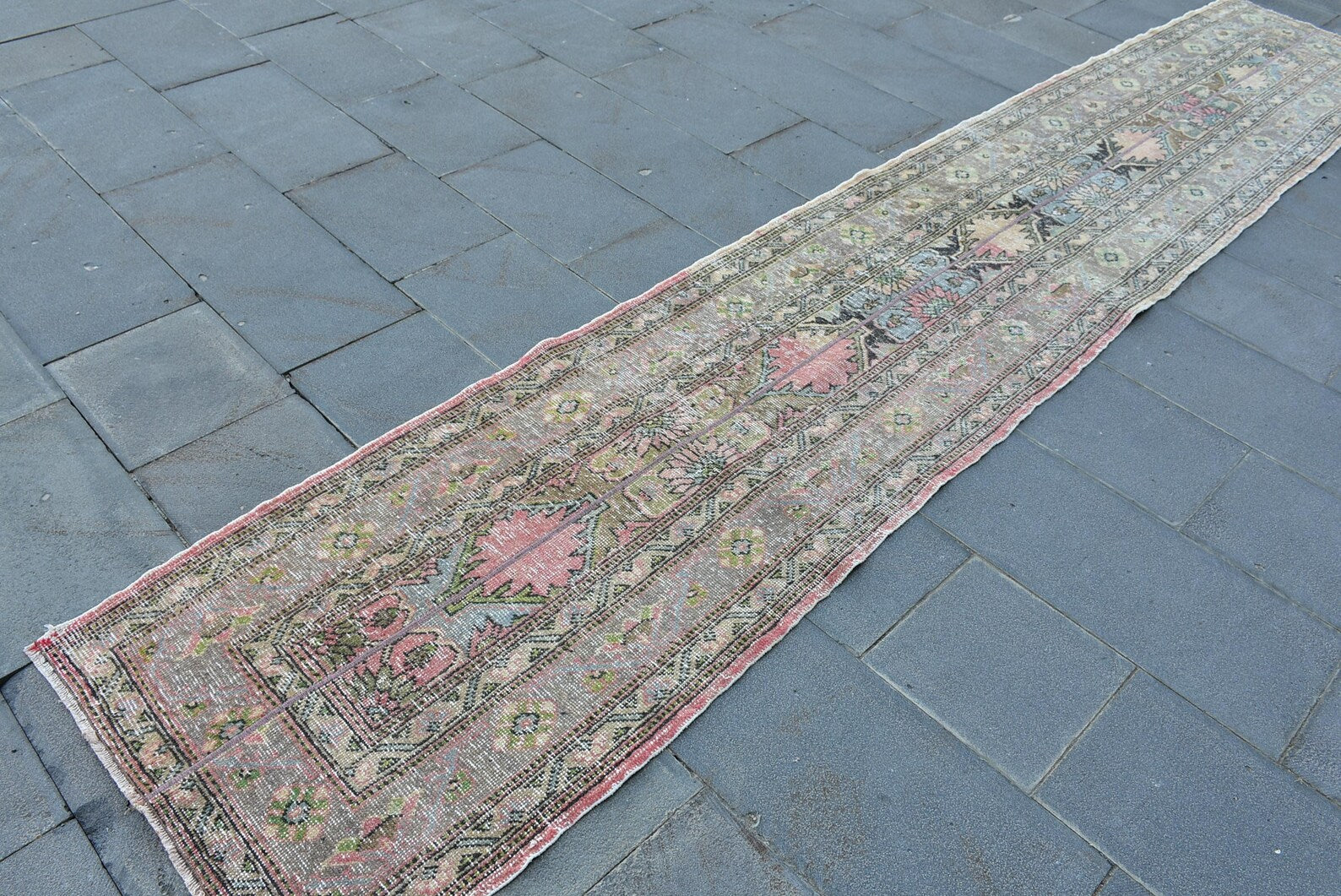 Vintage Turkish Runner Rug 2.3 x 12.9 ft