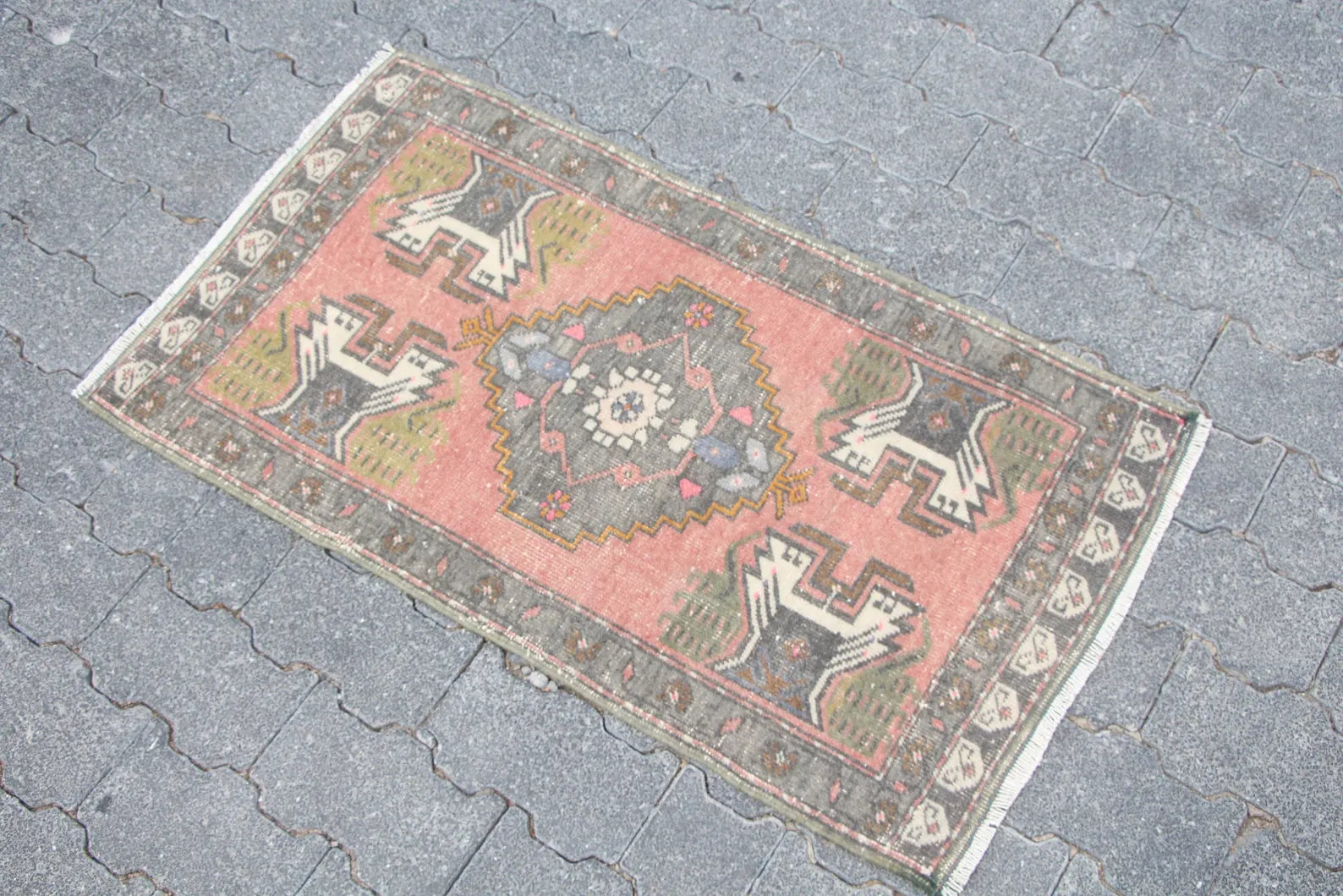 Vintage Turkish Mini Rug 1.7 x 3.2 ft