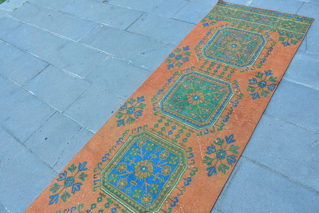 Vintage Turkish Runner Rug 2.8 x 10.8 ft