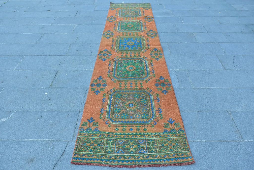 Vintage Turkish Runner Rug 2.8 x 10.8 ft