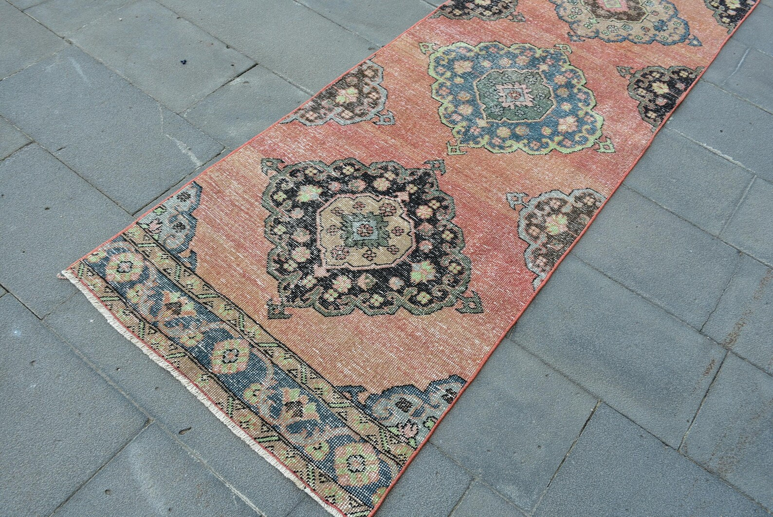Vintage Turkish Runner Rug 2.7 x 12.4 ft