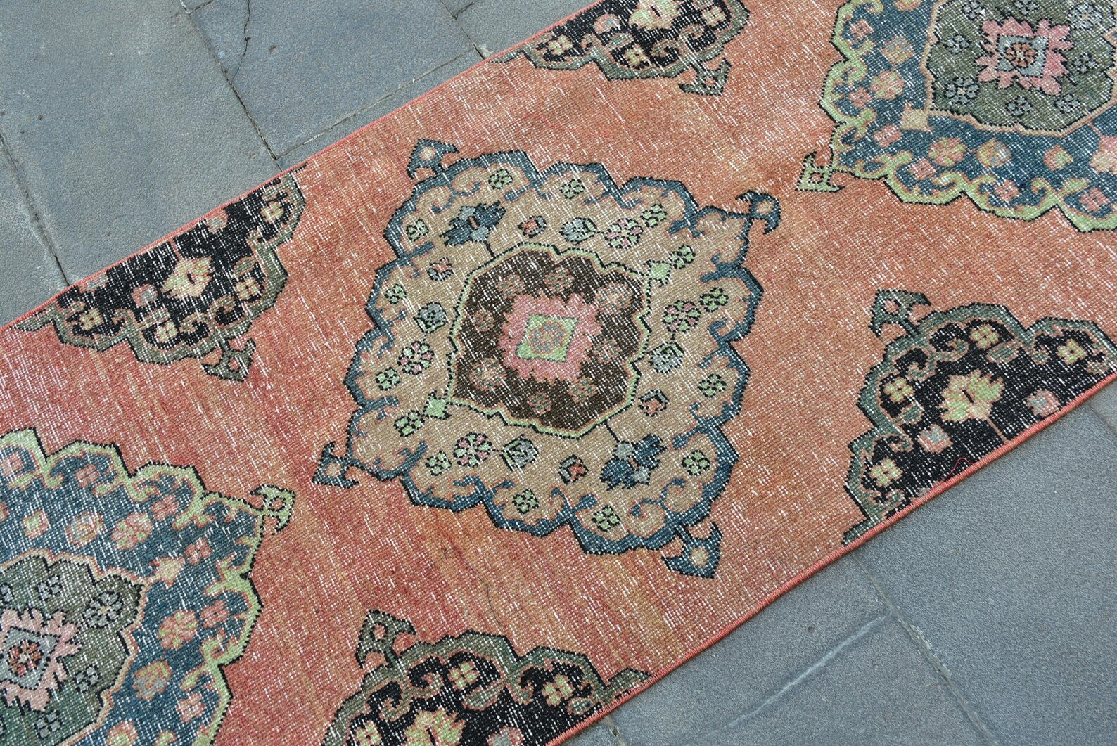 Vintage Turkish Runner Rug 2.7 x 12.4 ft